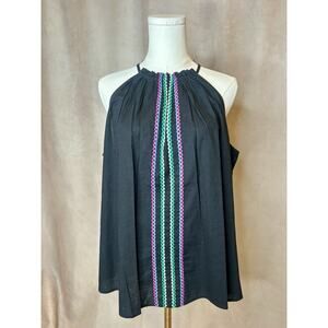 Knox Rose Boho Halter Top Women’s L Embroidered Tie Back Flowy Tank